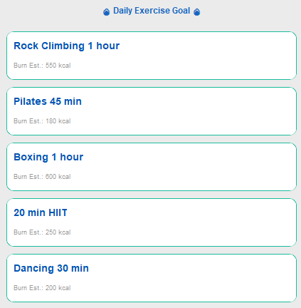 Exercise Recommendations card