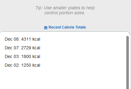 Recent Caloric Totals card